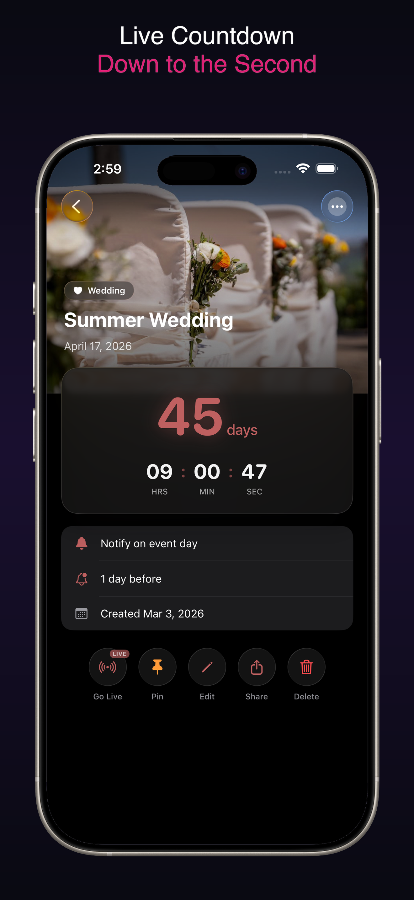 AI-generated wedding countdown background — DayDrop creates unique photos for every event